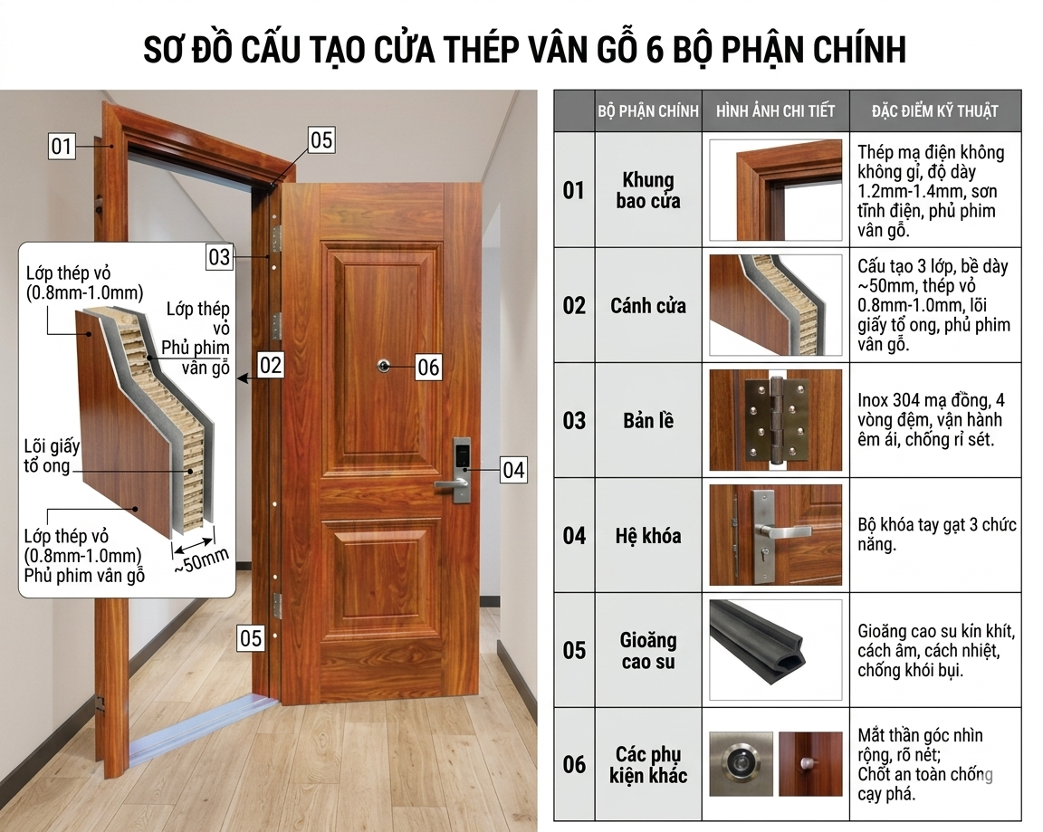 Cấu tạo cửa thép vân gỗ