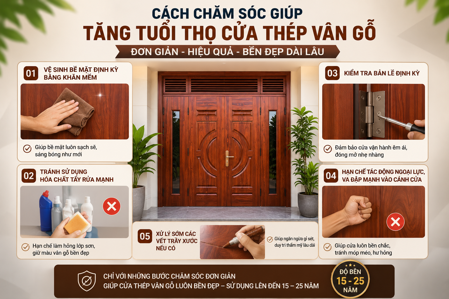 Cửa thép vân gỗ có bị gỉ sét không - Cách bảo quản