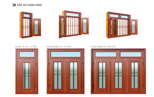 Cửa sổ thép vân gỗ cánh kính