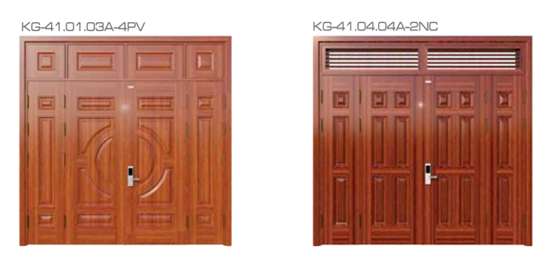 Cửa thép vân gỗ 4 cánh lệch