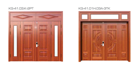 Cửa thép vân gỗ 4 cánh lệch