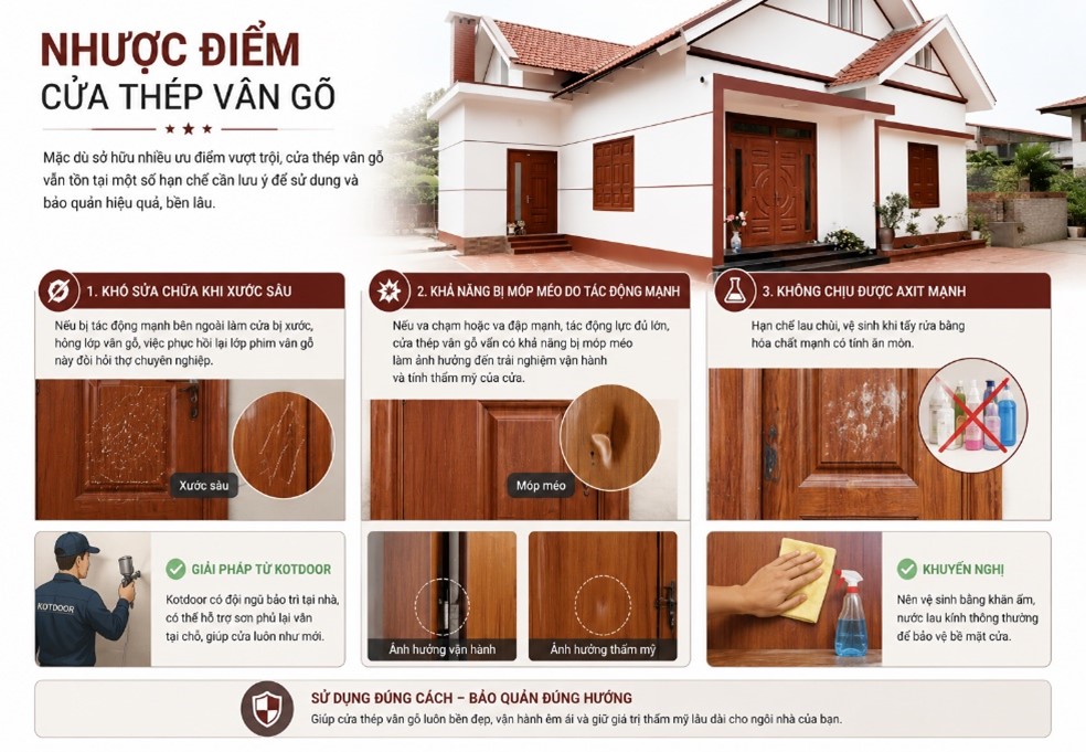 Cửa thép vân gỗ nhược điểm
