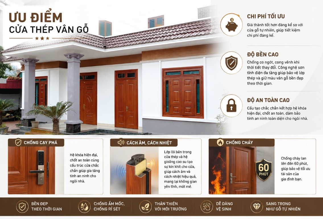ưu điểm cửa thép vân gỗ