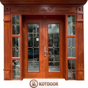 Cửa thép vân gỗ thủy lực Luxury KLT-2VK Nan đồng