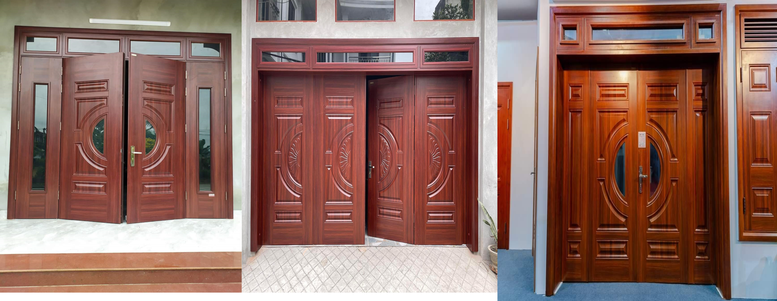 Mẫu cửa thép vân gỗ 4 cánh