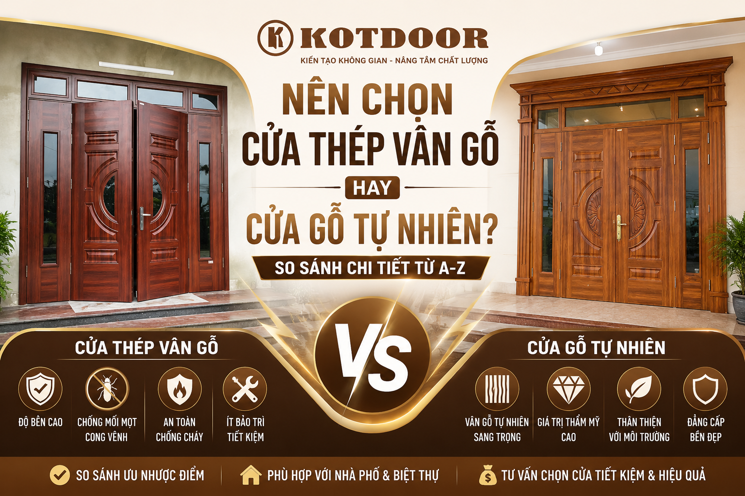 So sánh cửa thép vân gỗ và cửa gỗ tự nhiên