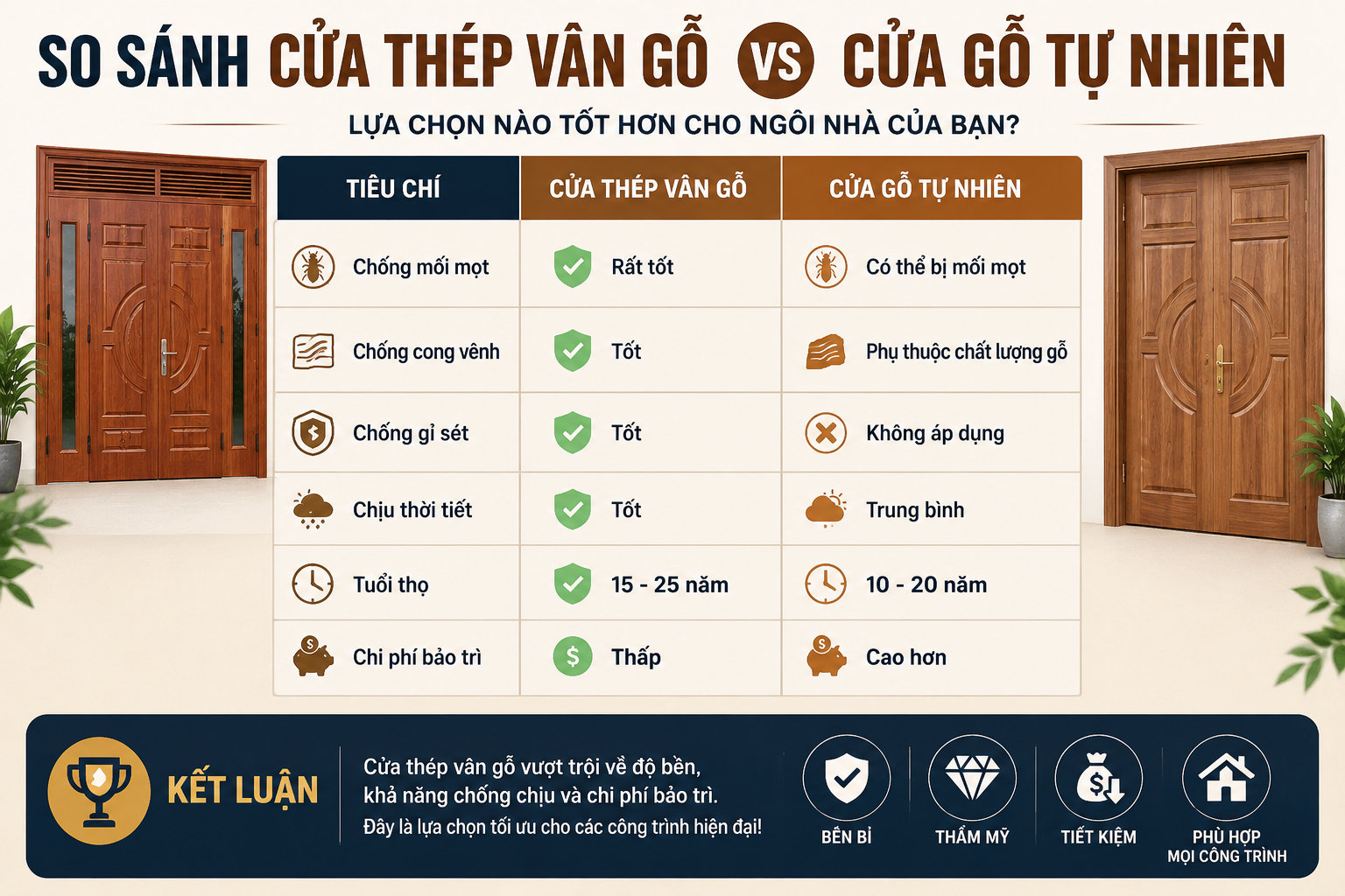Cửa thép vân gỗ có bị gỉ sét không - So sánh nhanh, gọn