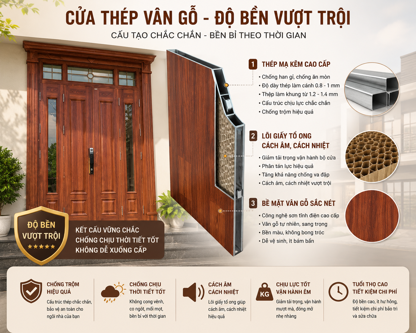 Cửa thép vân gỗ có sơn lại được không? Khi nào thì sơn lại? T6/2026 3 Cửa thép vân gỗ có sơn lại được không - Cấu tạo