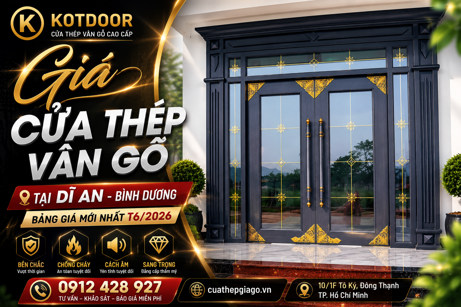 Giá cửa thép vân gỗ tại Dĩ An