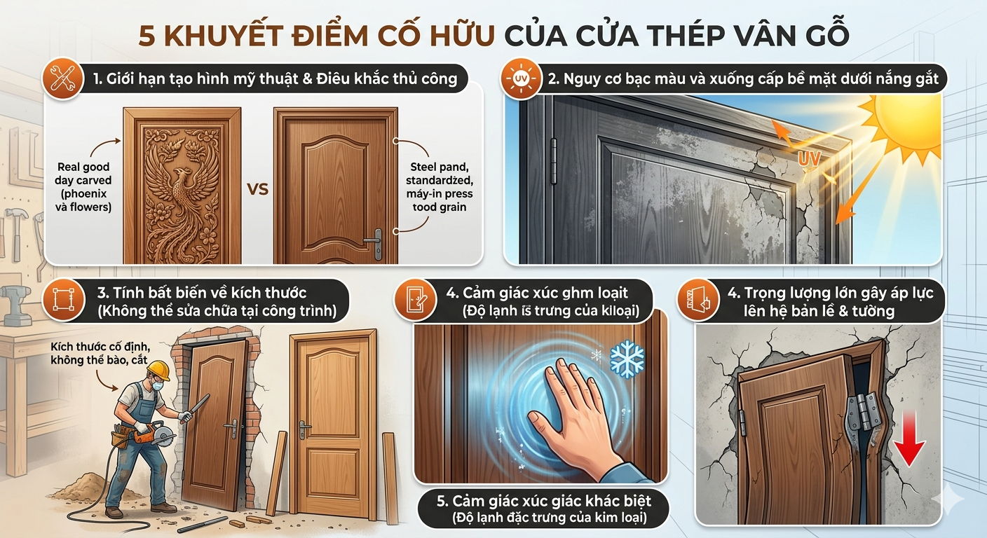5 nhược điểm cửa thép vân gỗ