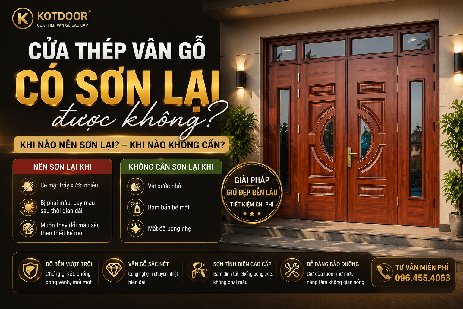 Cửa thép vân gỗ có sơn lại được không