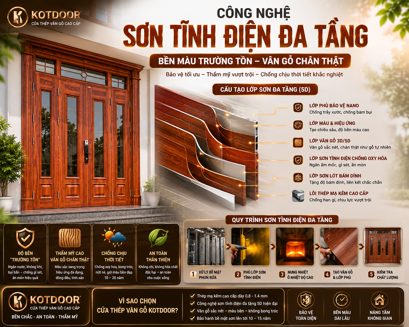 Cửa thép vân gỗ có sơn lại được không? Khi nào thì sơn lại? T6/2026 4 Cửa thép vân gỗ có sơn lại được không - Sơn tĩnh điện