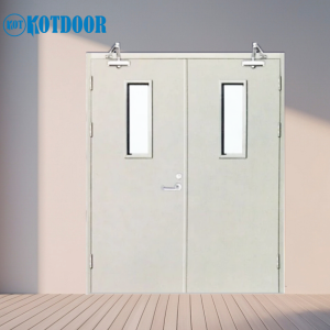 Cửa Thép Chống Cháy 2 Cánh Có Ô Kính Dọc Và Tay Co Thủy Lực