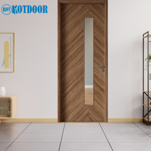 Cửa Gỗ MDF Melamine Mã H7 _ MS 455 NWG Phối Vân Chéo Có Ô Kính