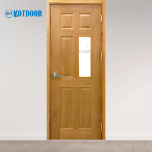 Cửa Gỗ Công Nghiệp HDF Veneer Mã KD.6G1-Ash Màu Vàng Sồi Có Ô Kính
