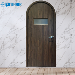 Cửa Vòm Nhựa Composite Màu Gỗ Walnut Có Ô Kính Mờ Ngang Hiện Đại