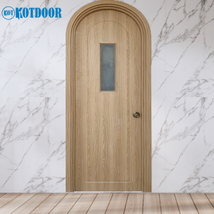 Cửa Vòm Nhựa Composite Sơn Vân Gỗ Có Ô Kính Màu Vàng Sồi Sáng Nhã Nhặn