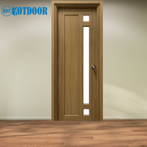 Cửa Nhựa Đài Loan KD.YA-18 Màu Vàng Gỗ Có Ô Kính Dọc Đẹp
