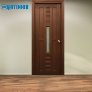 Cửa Nhựa Đài Loan KD.YY.24 Màu Gỗ Cánh Gián Có Kính Và Lá Sách