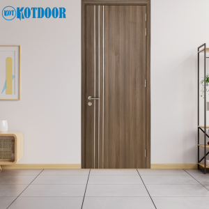 Cửa Gỗ MDF Melamine Phối 3 Chỉ Nhôm Dọc MS 416 EV Sang Trọng
