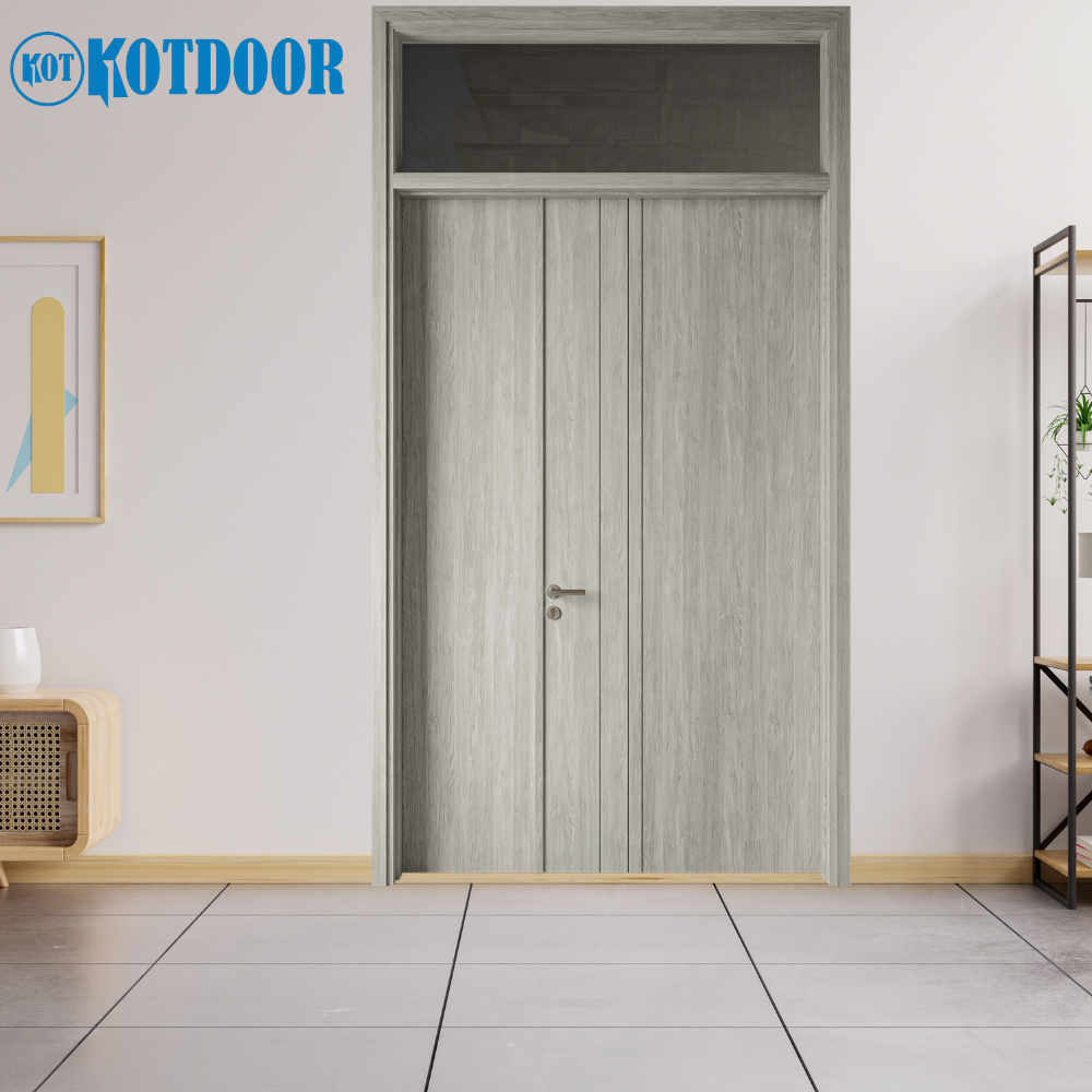 Cửa Gỗ MDF Melamine Màu Xám Tro Có Ô Kính Và Vách Cố Định 1 Cửa Gỗ MDF Melamine Màu Xám Tro Có Ô Kính Và Vách Cố Định