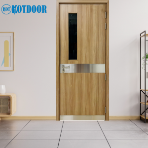 Cửa Gỗ Chống Cháy Tích Hợp Ô Kính Và Tấm Inox Ngang Cao Cấp