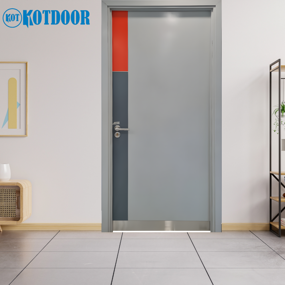 Cửa Gỗ Chống Cháy Color-Block Ghi Xám Phối Cam Hiện Đại 1 Cửa Gỗ Chống Cháy Color-Block Ghi Xám Phối Cam Hiện Đại