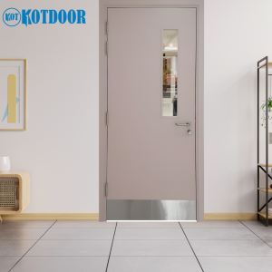 Cửa Gỗ Chống Cháy Có Ô Kính Màu Trắng Kem Tối Giản Cao Cấp